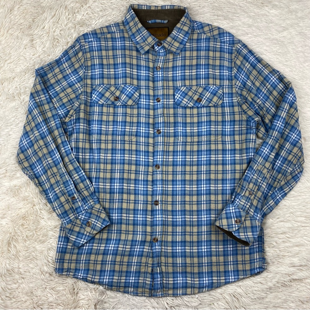 Venado Plaid Flannel 100% Cotton Outdoors Button Up Shirt Size L